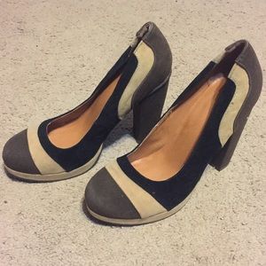 Black and Brown Suede Block Heels